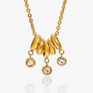 Double Layer Necklace 18K Gold Plated Stainless Steel Interlocked Circles Zircon Pendant Waterproof Hypoallergenic Jewelry For Women