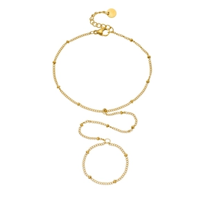 Minimalist gold plated stainless steel ring bracelet with station beads on thin chain