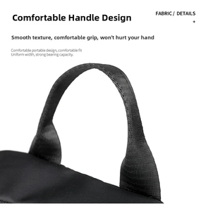Close-up of durable black woven handle and reinforced stitching on travel backpack