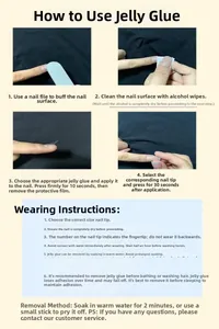 Application and removal instructions for golden camellia press-on nails using jelly glue