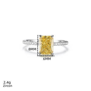 Detailed view of an 8x6mm yellow ice-cut zircon mounted on a 925 sterling silver ring