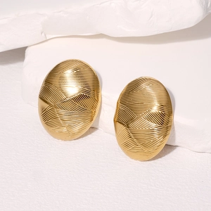 Boucles d'oreilles ovales géométriques en acier inoxydable doré à texture brossée