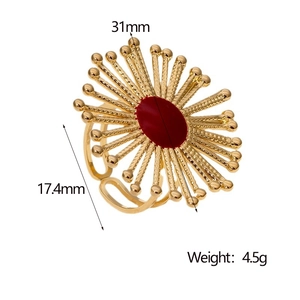 Detailed sizing guide for gold sunflower ring featuring 31mm outer and 17.4mm inner diameter