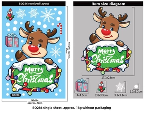 Detailsicht der Weihnachtsrentier-Sticker mit Frohe Weihnachten Schild und Geschenkboxen