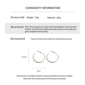 Detail view of silver round hoop earrings showing product specifications and size 3.5cm