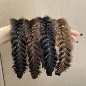 Padded fishtail braided hairband in four natural shades with non-slip teeth for women