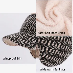 Winter thermal knit baseball cap with ear flaps and thickened plush lining for outdoors