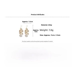 Detail view of scallop sequin tassel earrings showing size 7cm and alloy material specs
