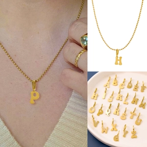 Golden stainless steel 26 English letter pendant necklace set for women jewelry