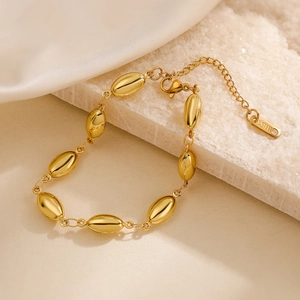 Minimalist 18K gold plated stainless steel geometric oval bead bracelet for women