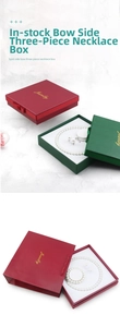 Detailed view of square jewelry gift boxes with side bows for pearl necklaces and earrings
