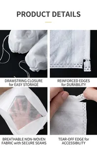 Détail du sac à chaussures en non-tissé avec cordon de serrage et bordures renforcées