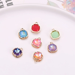 Square bird's nest lace mocha pendants with rhinestones in various vibrant colors