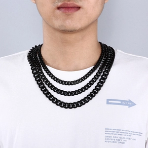 Cuban Link Chain Necklace Black Stainless Steel Heavy Polished Box Clasp Hip Hop Jewelry For Men