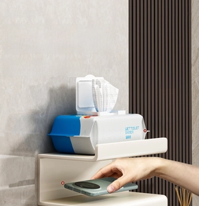Three-tier wall-mounted bathroom shelf organizer for tissue rolls and toiletries