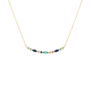Elegant S925 silver gold chain necklace with vibrant multi-color teardrop gemstones