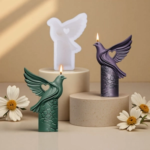 Dove shaped silicone candle mold with heart hollow design and stone texture base