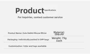 Detailed specifications for cute rabbit handheld makeup mirror with TPR and PP materials