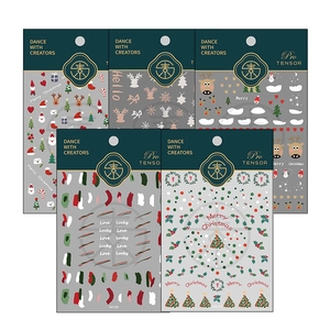 Lot de 5 planches de stickers nail art 5D Noël avec motifs Père Noël, rennes et flocons