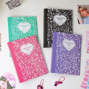 A5 6-ring marble binder notebook with elastic strap for K-pop photo card collection