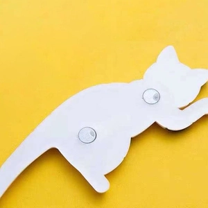 Creative white cat-shaped magnetic fridge hook with two strong magnets on back side