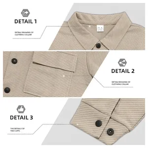 Beige heavy knit men shirt jacket with jacquard texture collar and pocket details