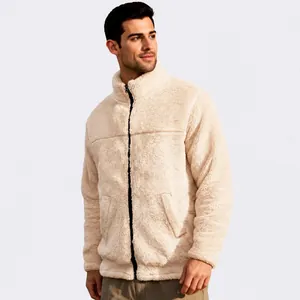 Men's Polar Fleece Jacket Thickened Warm Stand Collar Full Zip Up Outerwear Casual Long Sleeve Top For Autumn Winter