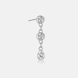 Detailed view of S925 sterling silver tassel earrings with clear zircon stones on white background