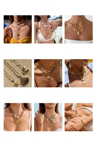 Detailed collection of ocean themed stainless steel necklaces with shells and pearls