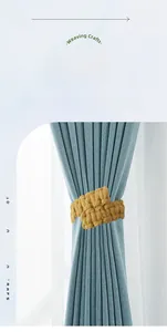Macro shot of yellow handmade braided rope curtain tieback with textured knot design