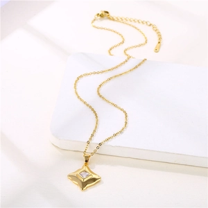 Sparkling square zircon pendant necklace in gold stainless steel on geometric block