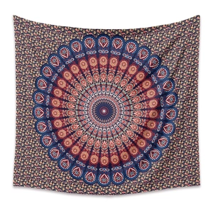 Tenture murale bohème avec motif mandala bleu et orange pour décoration de chambre