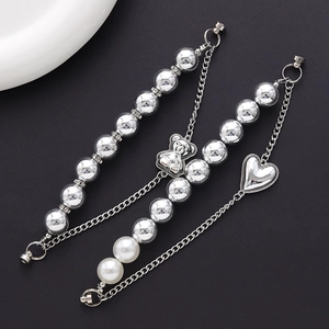Heart Bear Phone Case Charm Bracelet Alloy Faux Artificial Pearl Silver Color DIY Bag Decoration Cool Style Trendy Hanging Accessory