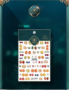 Vue détaillée des stickers ongles 5D embossés TS-433 avec motifs de fraise et citron