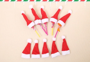 Mini red and white velvet Christmas hats used for lollipop decorations 10-piece set