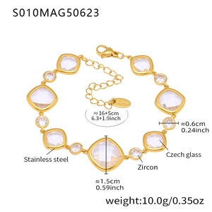 Detailed specs of 18k gold plated stainless steel anklet with Czech glass and zircons