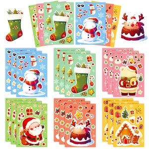 6-pack Christmas puzzle stickers featuring Santa, snowmen, and reindeer for festive decor