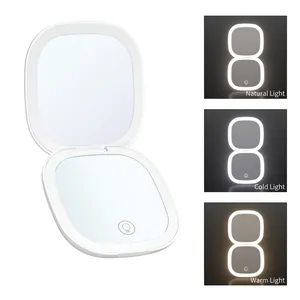 Portable folding LED makeup mirror with three light modes and USB charging