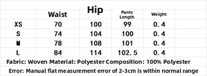 Size guide for velvet trousers showing measurements for XS to L in 100% polyester fabric