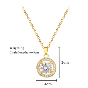 Detail view of round zircon pendant necklace with precise dimensions and 4g weight