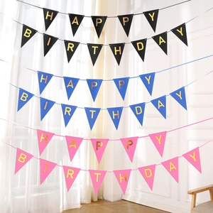Happy Birthday Banner Bronzing Triangle Bunting Flag Paper Hanging Garland For Birthday Party Celebration Decoration
