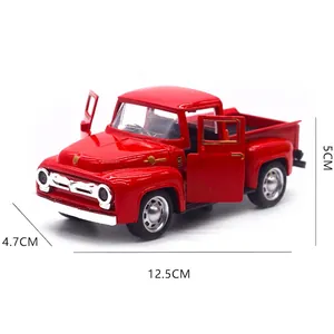 Modellino pick-up vintage rosso scala 1:32 con porte apribili e dettagli cromati
