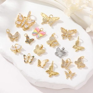 Butterfly Charm Pendant Copper 14K Gold Plated Zircon Enamel DIY Jewelry Making Accessory For Necklace Bracelet Elegant