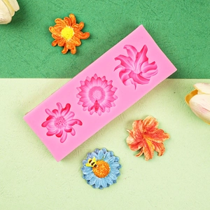Moule en silicone rose pour lys tournesol et marguerite avec fleurs en argile