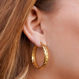 Hoop Earrings Stainless Steel 18K Gold Plated Braided Wheat Pattern Light Luxury Fashion Jewelry For Women