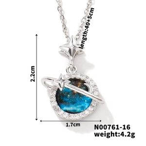 Starry planet necklace with blue stone and zircon inlay including size measurements