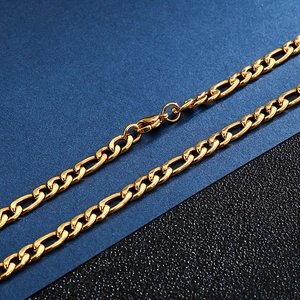 Men's hip-hop Figaro chain necklace in 18K gold-plated stainless steel with lobster clasp