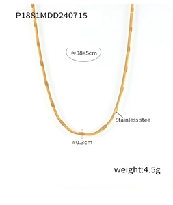 Flat blade snake chain necklace in 18k gold plated stainless steel with size dimensions