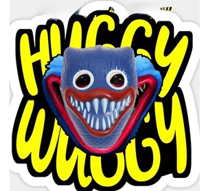 Detail of blue Huggy Wuggy monster mask showing texture and sharp teeth for cosplay