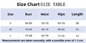 Detailed size chart for sleeveless slim fit dress with bust, waist and length measurements